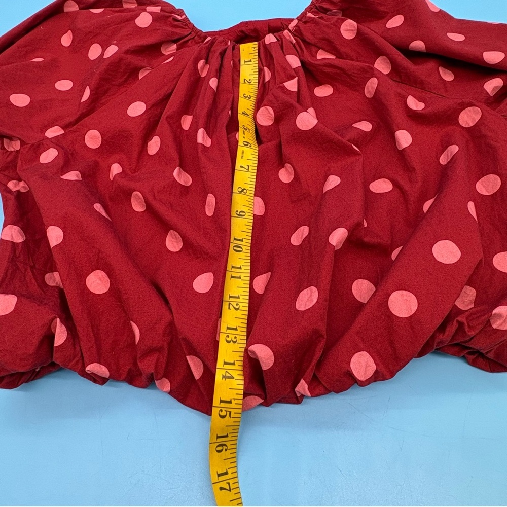 Maeve by Anthropologie Bubble Poplin Crop Top Red Polka Dot Women's Size Medium - Picture 11 of 12